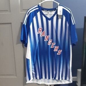 Blue and White Striped Rangers Jersey